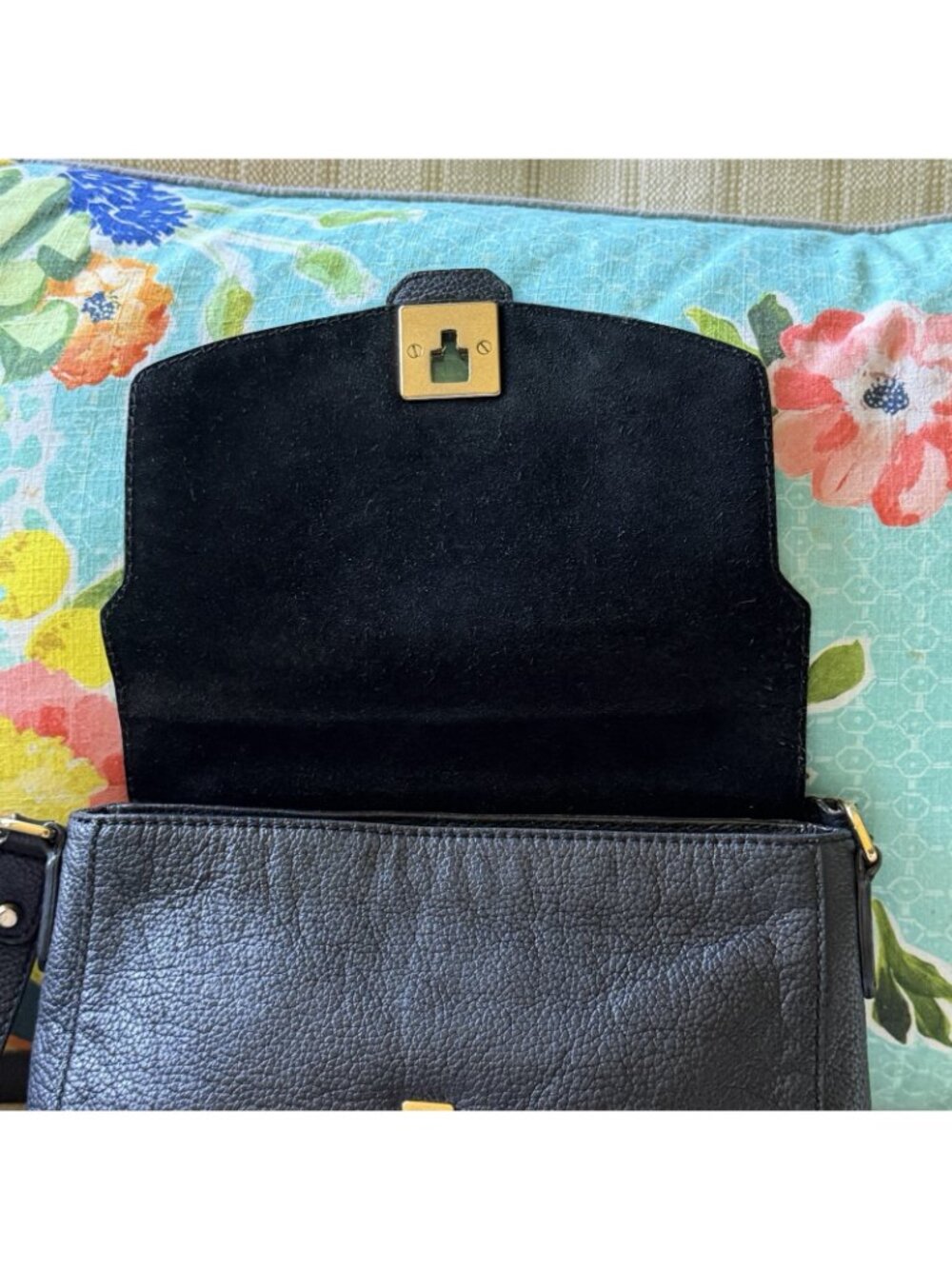 Furla Crossbody Bag Black Textured Leather Gold Accents - Picture 10 of 16